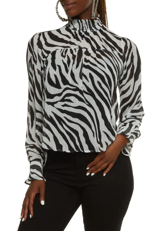 Zebra Print Mock Neck Blouse sold by Rainbow