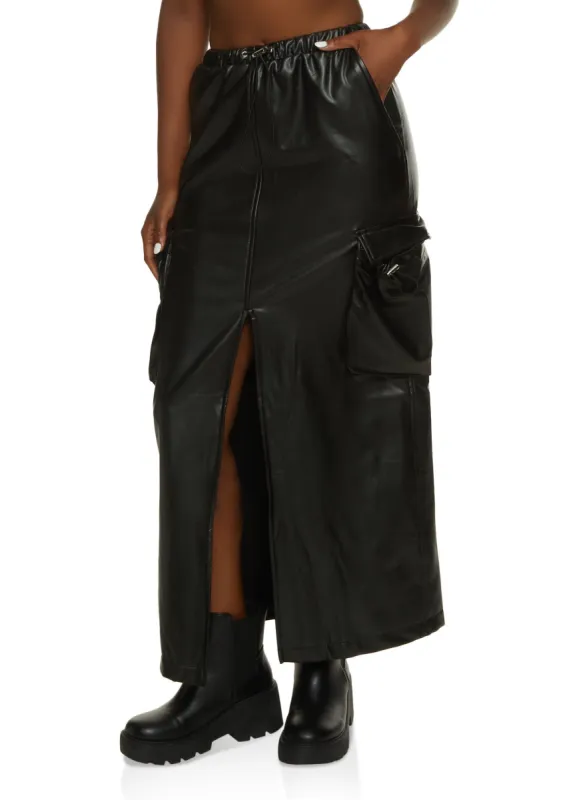 Faux Leather Toggle Drawstring Cargo Skirt sold by Rainbow