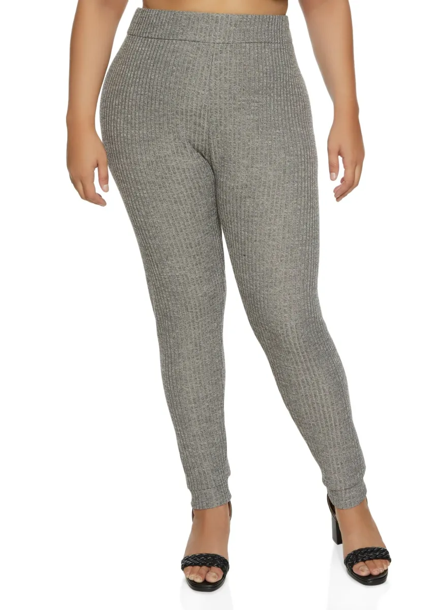Plus Size Ribbed Knit High Waist Leggings sold by Rainbow