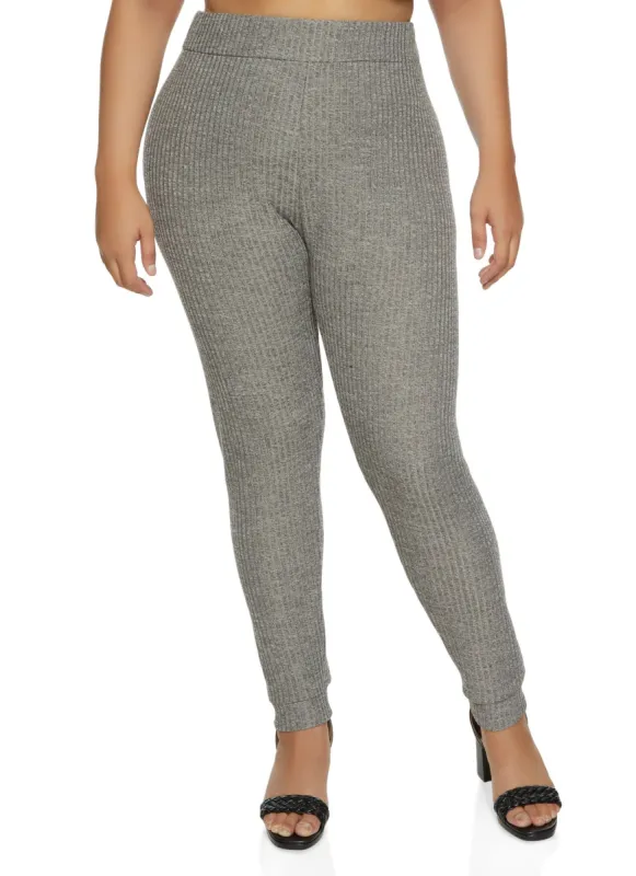 Plus Size Ribbed Knit High Waist Leggings sold by Rainbow