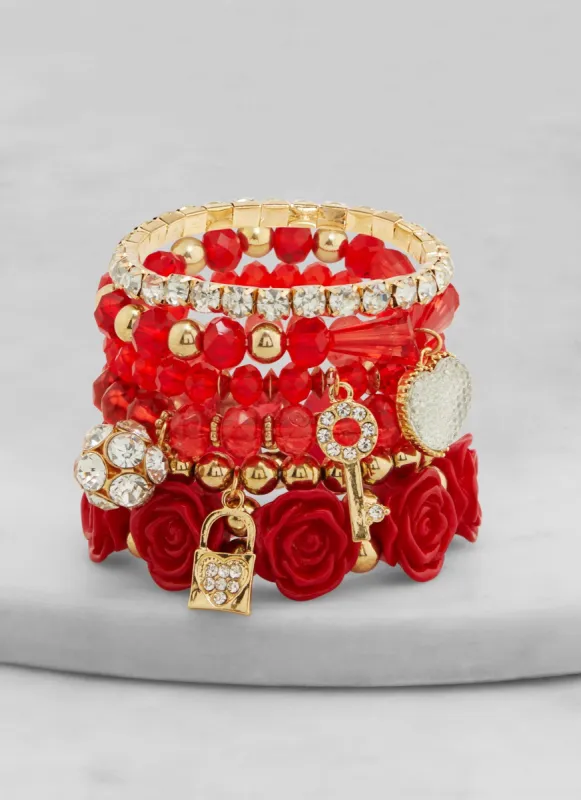 Set of 6 Rhinestone Beaded Stretch Bracelets sold by Rainbow