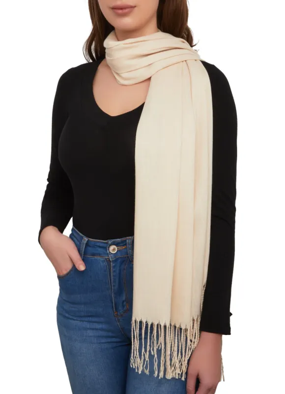 Solid Fringed Pashmina Scarf sold by Rainbow