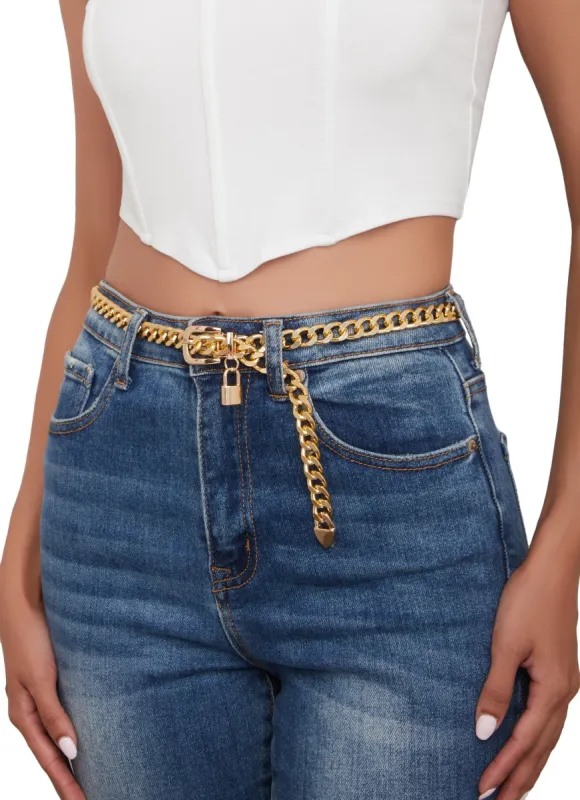 Curb Chain Lock Detail Belt sold by Rainbow