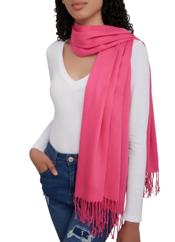 Solid Fringed Pashmina Scarf sold by Rainbow