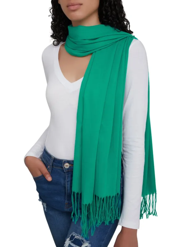 Solid Fringed Pashmina Scarf sold by Rainbow