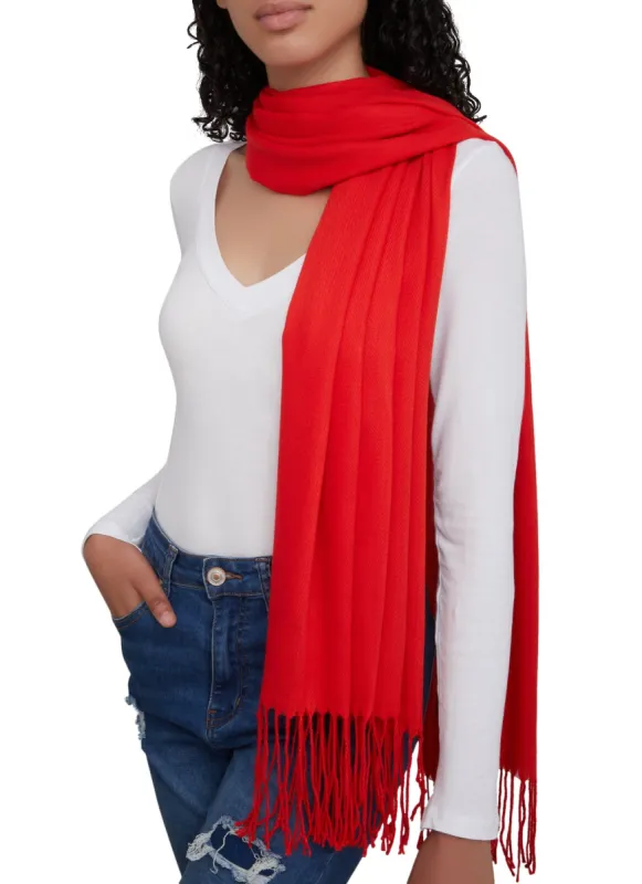 Solid Fringed Pashmina Scarf sold by Rainbow