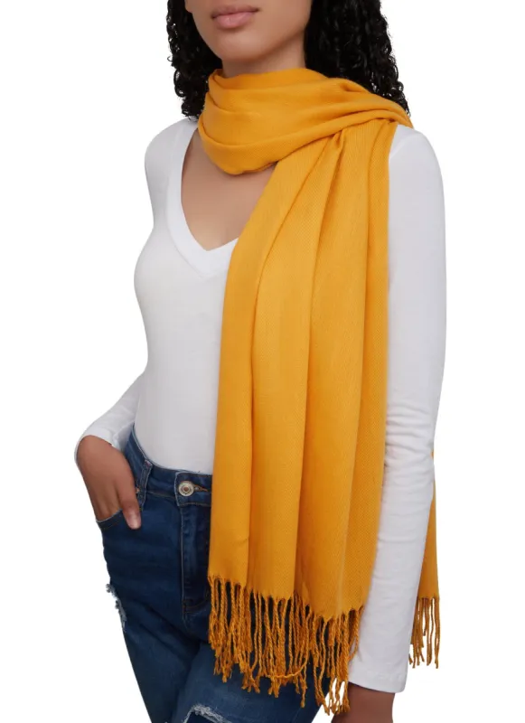 Solid Fringed Pashmina Scarf sold by Rainbow