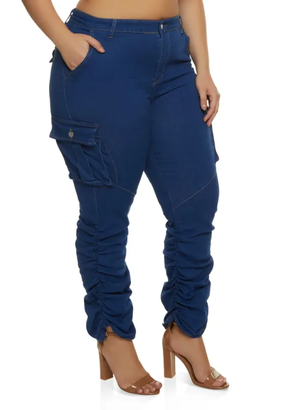 Plus Size Cargo Pocket Stacked Skinny Jeans sold by Rainbow