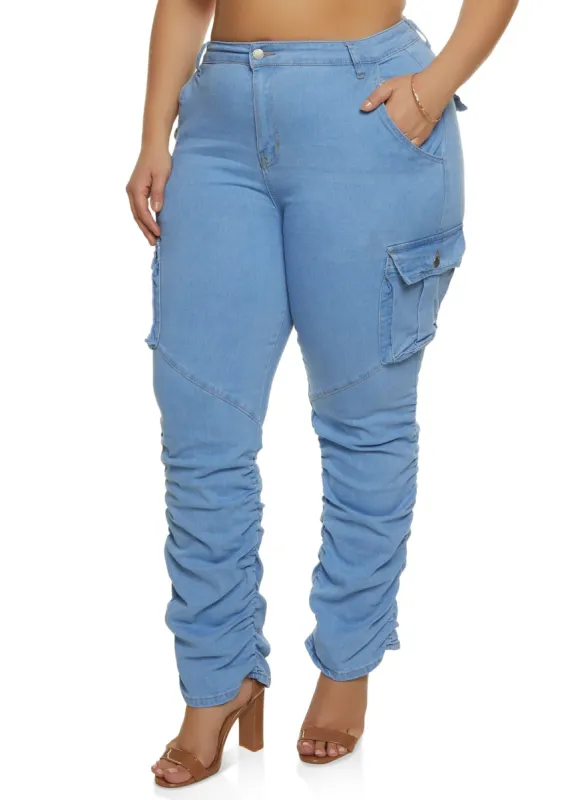 Plus Size Cargo Pocket Stacked Skinny Jeans sold by Rainbow