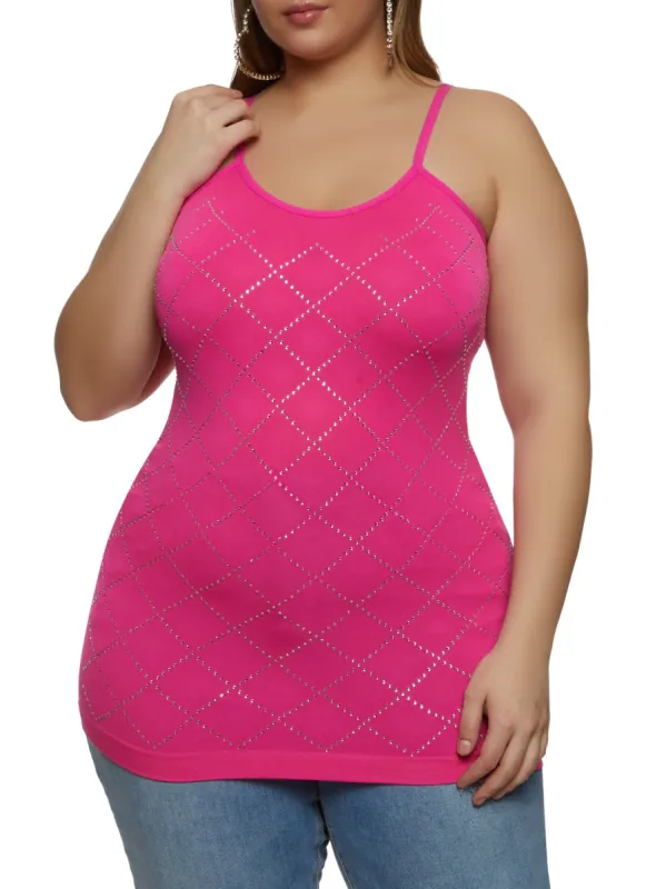 Plus Size Seamless Rhinestone Scoop Neck Cami sold by Rainbow