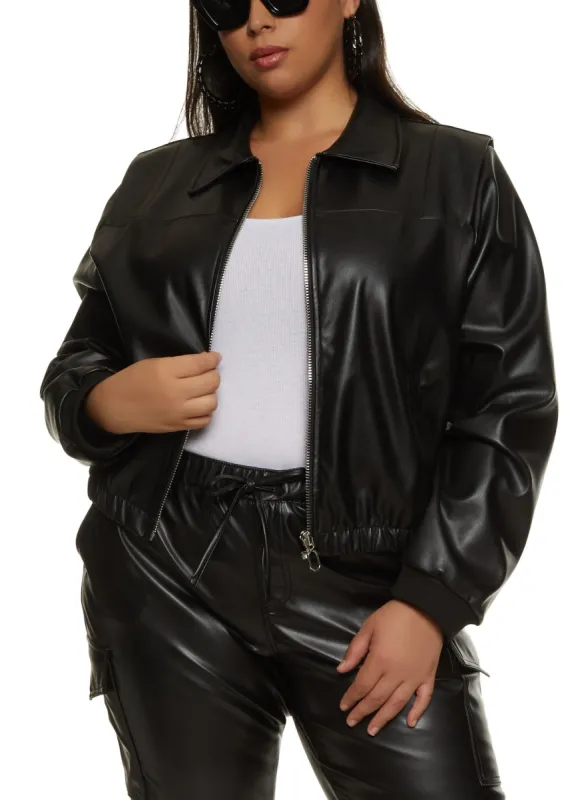 Plus Size Faux Leather Zip Front Jacket sold by Rainbow