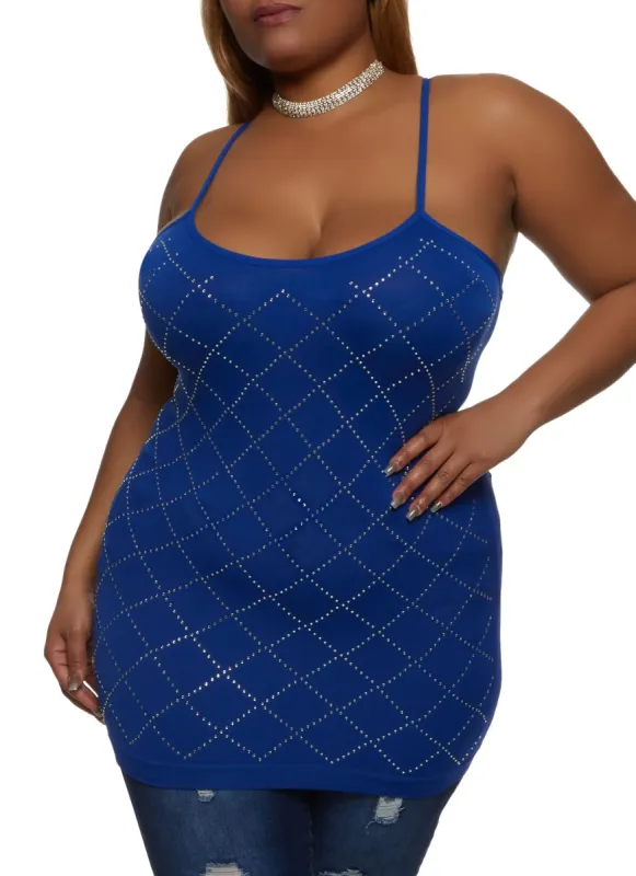 Plus Size Seamless Rhinestone Scoop Neck Cami sold by Rainbow