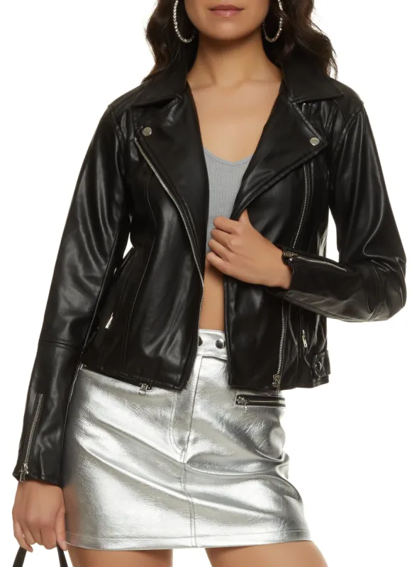 Faux Leather Zip Biker Jacket sold by Rainbow