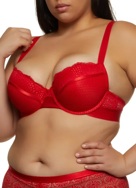 Plus Size Fishnet Detail Plunge Bra sold by Rainbow