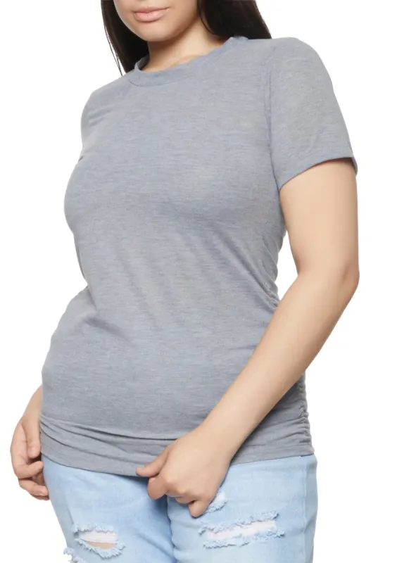 Plus Size Ruched Side Crew Neck Tee sold by Rainbow