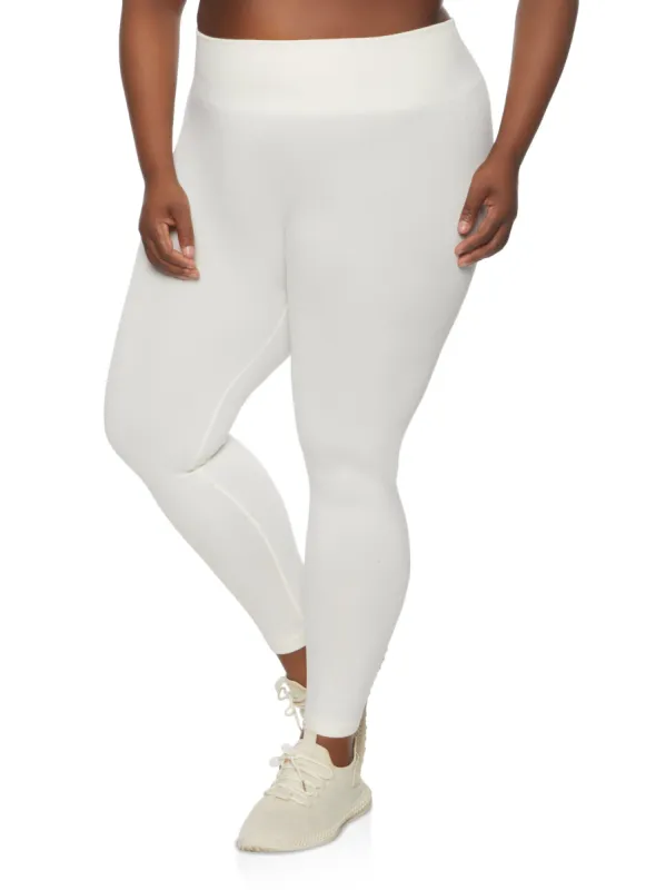 Plus Size High Waist Solid Fleece Leggings sold by Rainbow