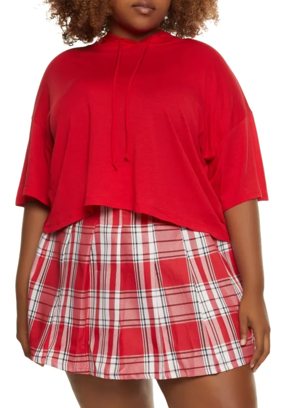 Plus Size Short Sleeve Boxy Hooded Tee sold by Rainbow