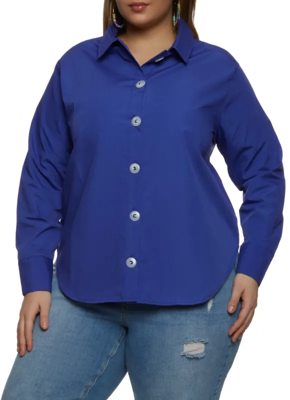 Plus Size Long Sleeve Button Front Shirt sold by Rainbow