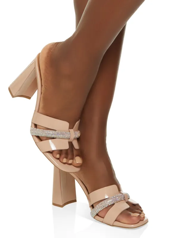 Rhinestone Strap H Band Block Heels sold by Rainbow