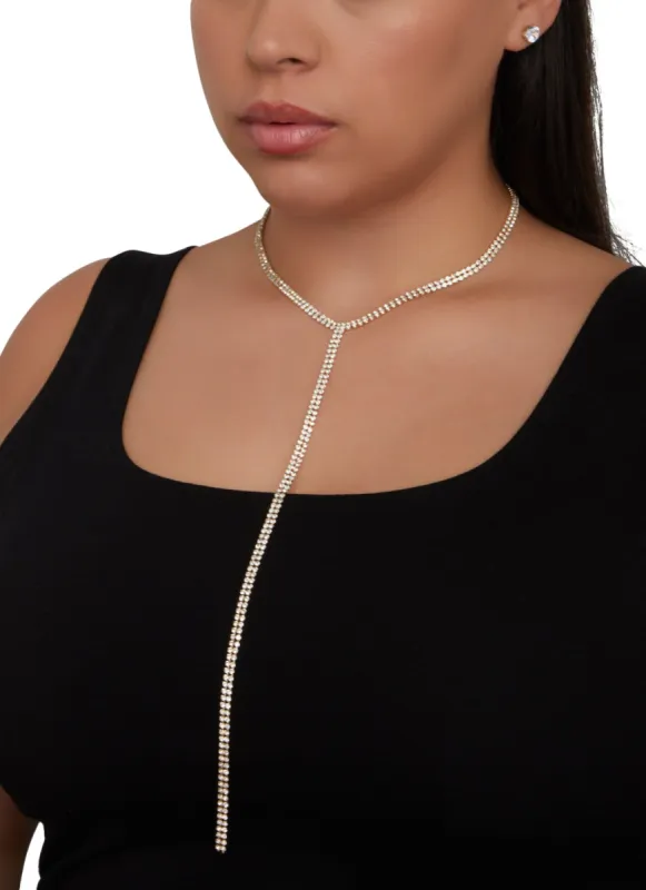 Rhinestone Lariat Necklace and Stud Earrings sold by Rainbow