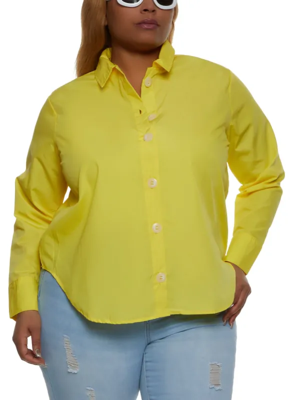 Plus Size Long Sleeve Button Front Shirt sold by Rainbow