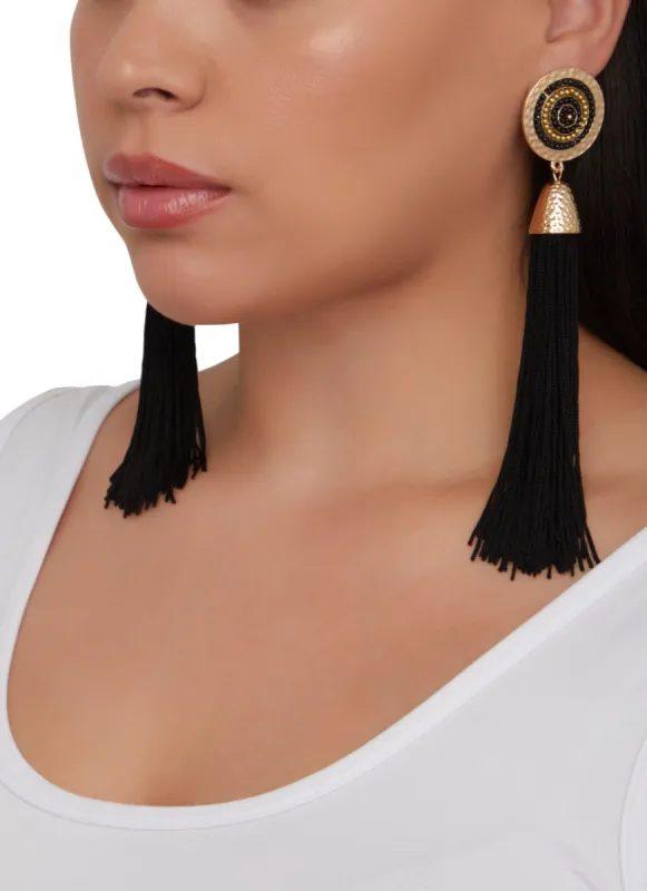 Beaded Detail Tassle Earrings sold by Rainbow