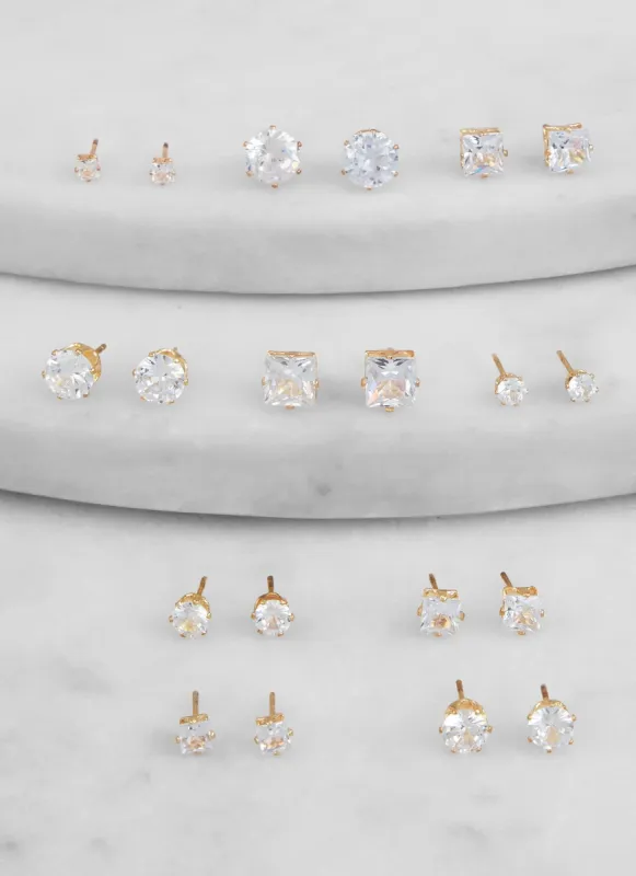 Set of 10 Assorted Cubic Zirconia Stud Earrings sold by Rainbow