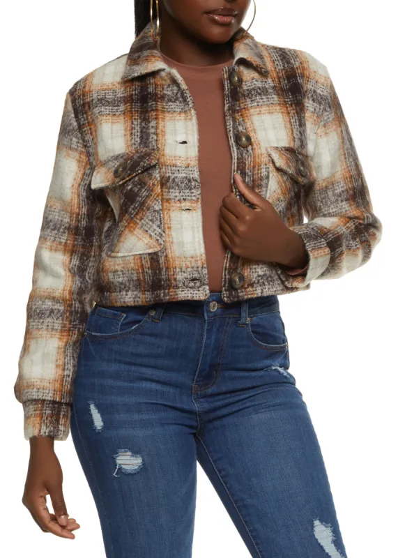 Plaid Button Front Cropped Shacket sold by Rainbow