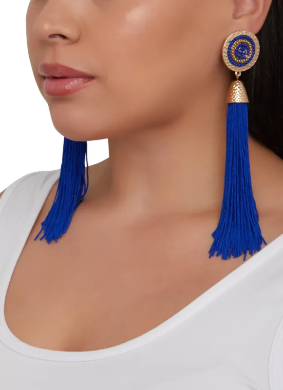 Beaded Detail Tassle Earrings sold by Rainbow
