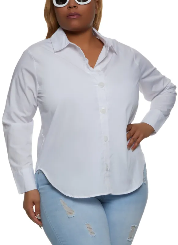 Plus Size Long Sleeve Button Front Shirt sold by Rainbow