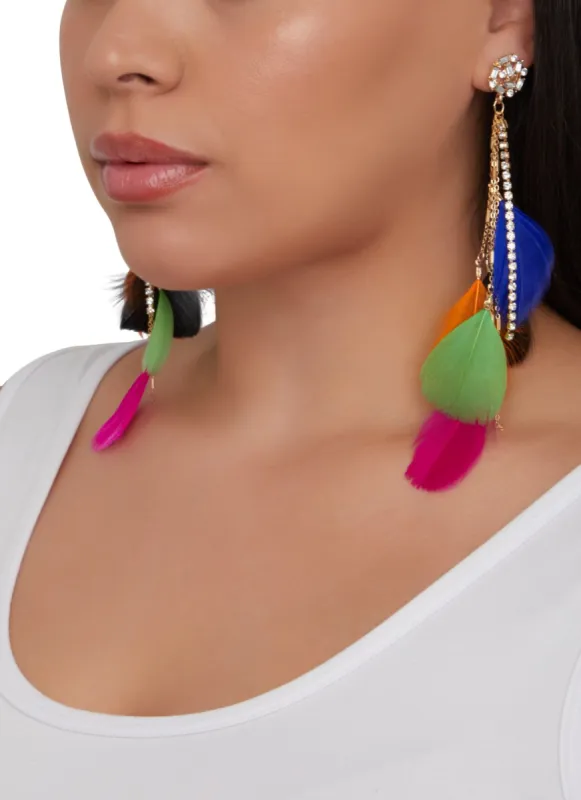 Rhinestone Feather Drop Earrings sold by Rainbow