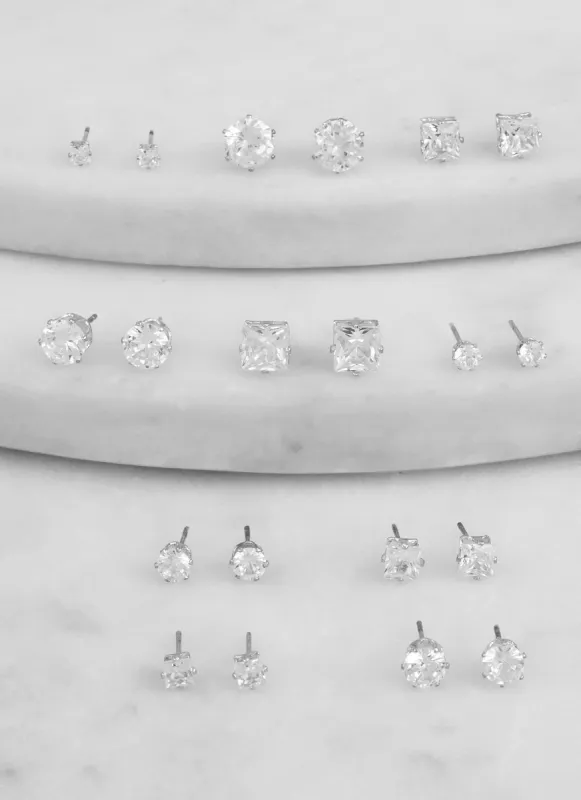 Set of 10 Assorted Cubic Zirconia Stud Earrings sold by Rainbow