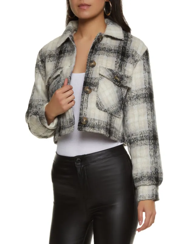 Plaid Button Front Cropped Shacket sold by Rainbow