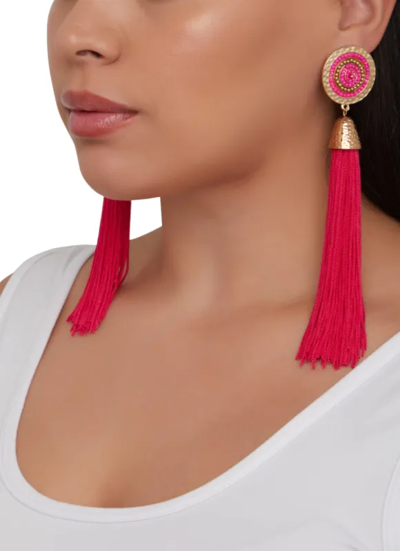 Beaded Detail Tassle Earrings sold by Rainbow