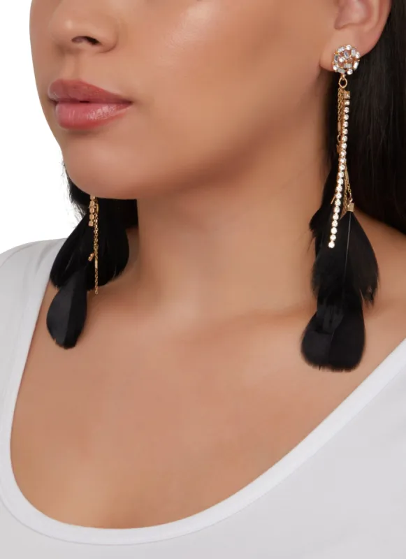 Rhinestone Feather Drop Earrings sold by Rainbow