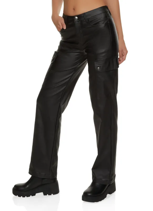 Faux Leather Cargo Pocket Straight Leg Pants sold by Rainbow