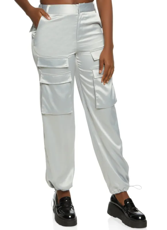 Satin Front Cargo Pocket Pants sold by Rainbow