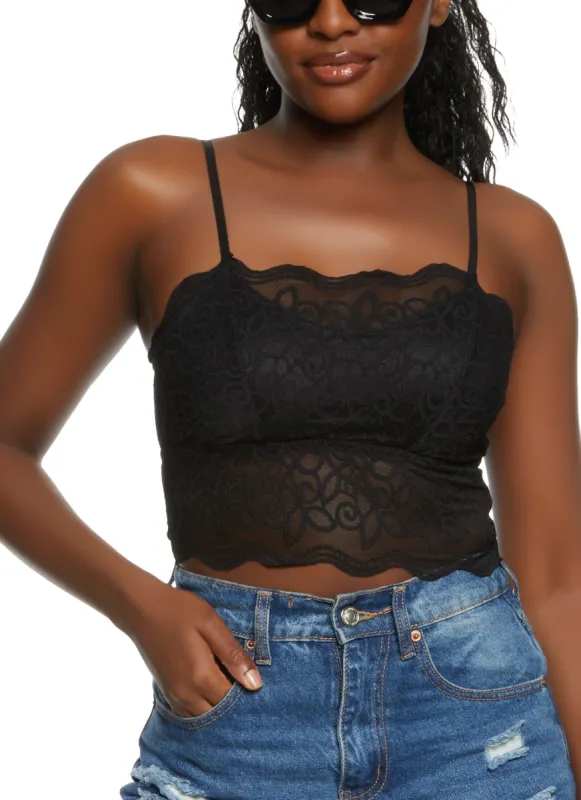 Lace Scalloped Hem Cropped Cami sold by Rainbow
