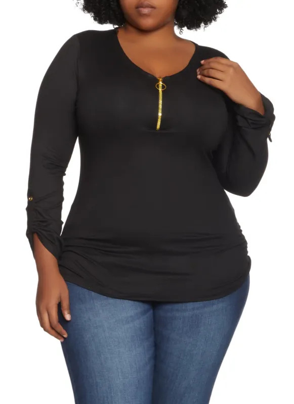 Plus Size Half Zip Basic Top sold by Rainbow