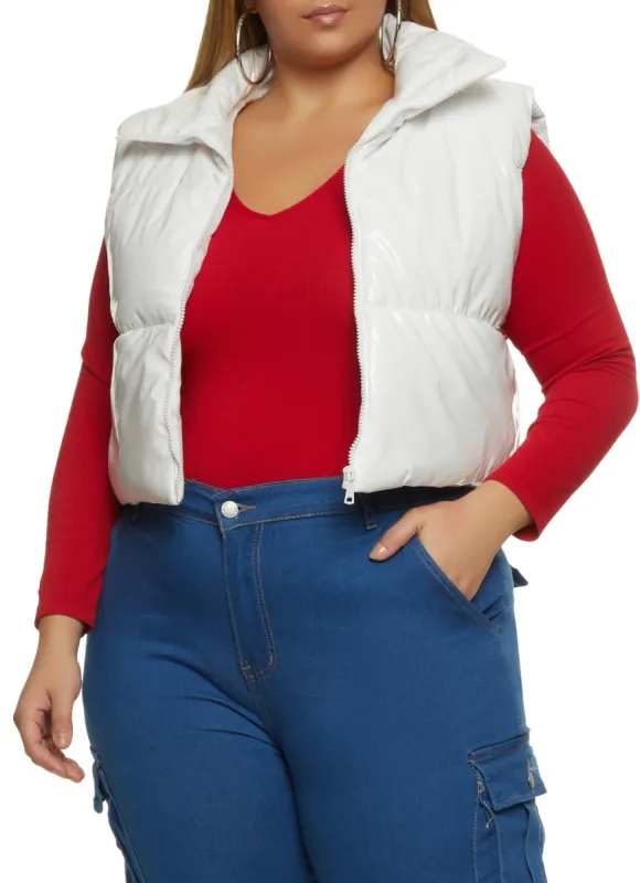 Plus Size Faux Patent Leather Puffer Vest sold by Rainbow
