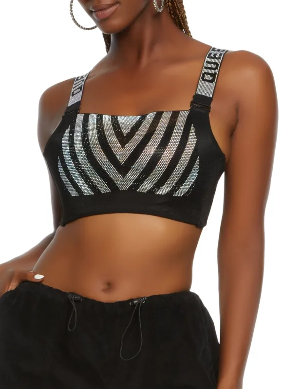 Queen Chevron Rhinestone Seamless Crop Top sold by Rainbow