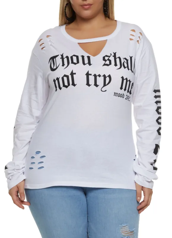 Plus Size Keyhole Long Sleeve Graphic Tee sold by Rainbow