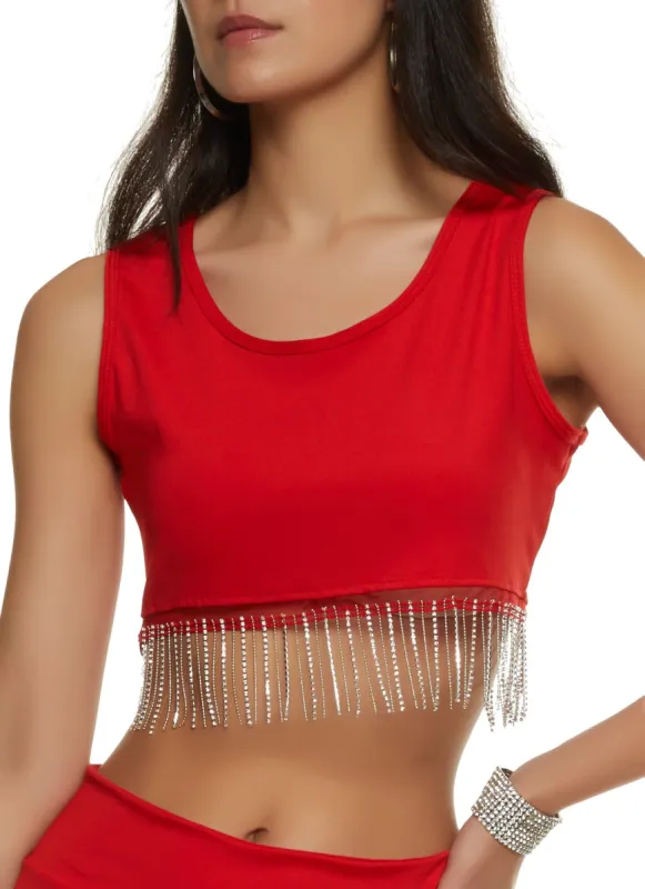Rhinestone Fringe Trim Crop Top sold by Rainbow