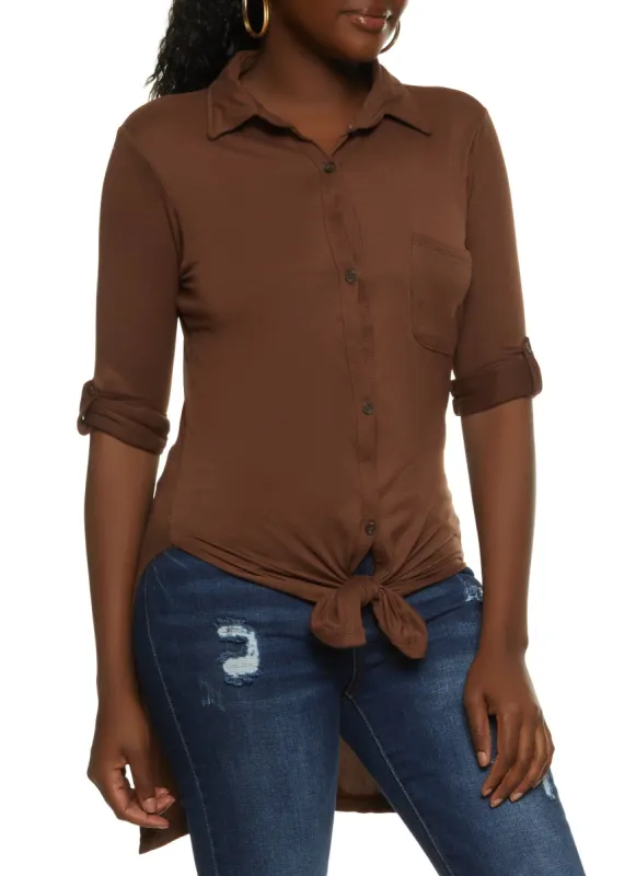 Tie Front High Low Shirt sold by Rainbow