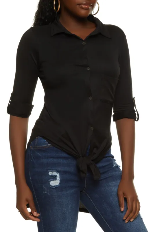 Tie Front High Low Shirt sold by Rainbow