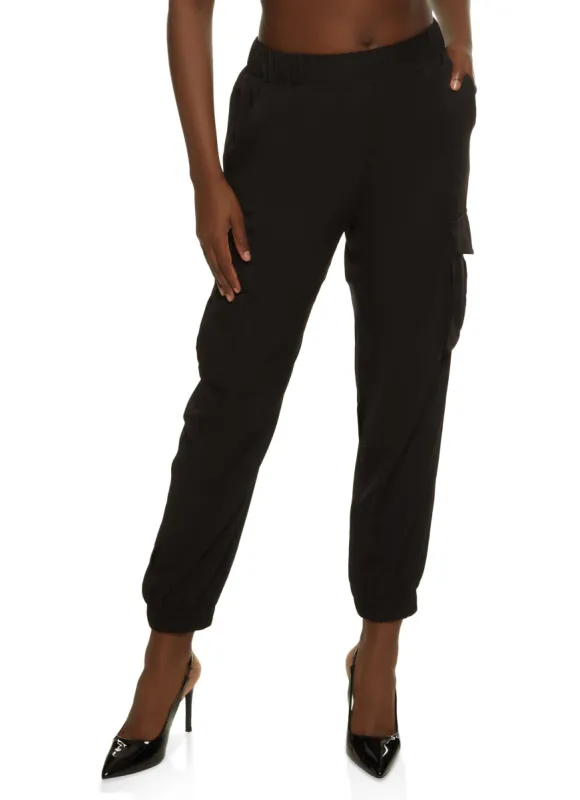 Crepe Knit Cargo Pocket Joggers sold by Rainbow