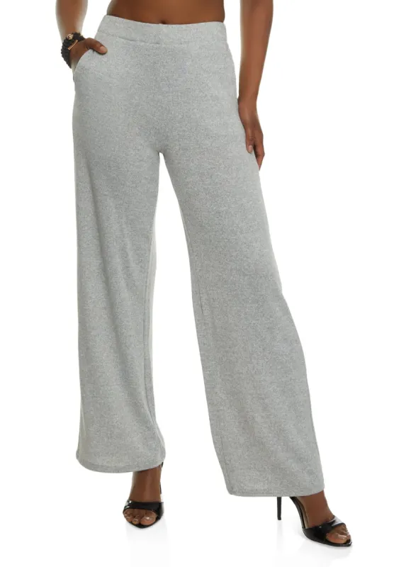 Brushed Knit High Waisted Wide Leg Pants sold by Rainbow