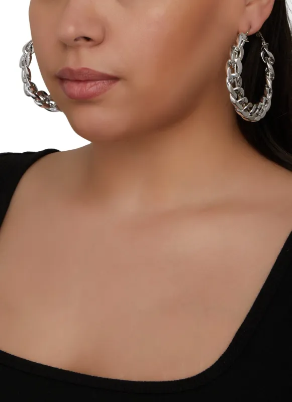 Chain Link Metallic Hoop Earrings sold by Rainbow
