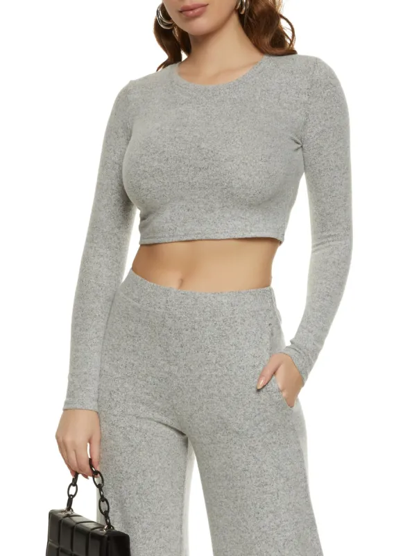Brushed Knit Crew Neck Crop Top sold by Rainbow
