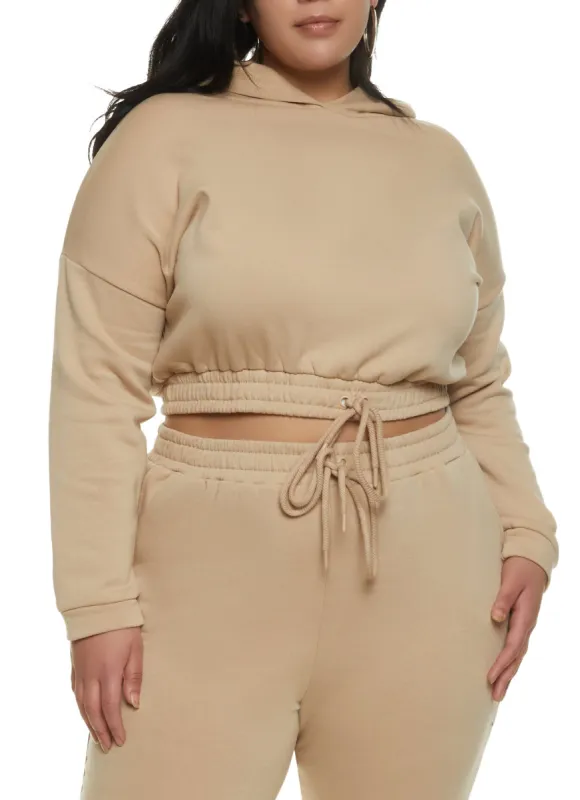Plus Size Drawstring Hem Fleece Pullover Hoodie sold by Rainbow